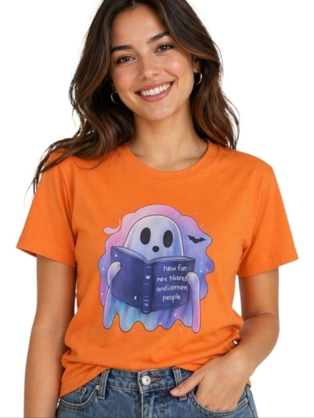 Bella & Canvas Orange Halloween Graphic Tee Size Large New